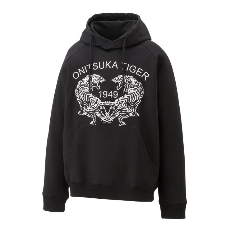 Black Men's Onitsuka Tiger Sweat Hoodie Online India | U5C-9976