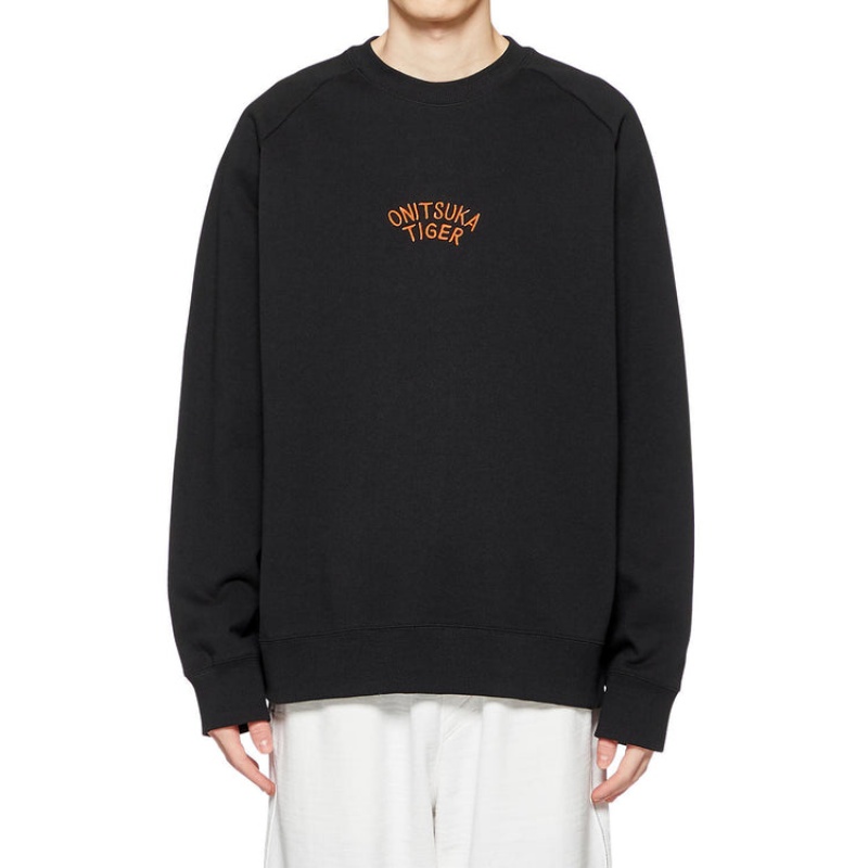 Black Men's Onitsuka Tiger Sweatshirts Online India | D9T-8336