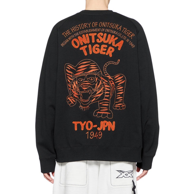 Black Men's Onitsuka Tiger Sweatshirts Online India | D9T-8336