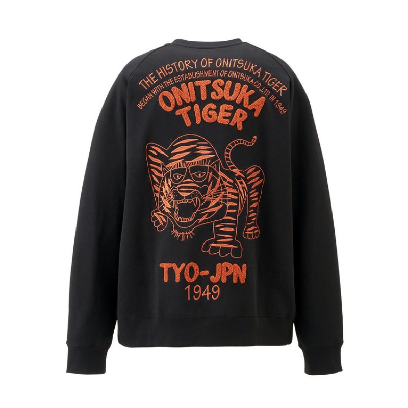 Black Men's Onitsuka Tiger Sweatshirts Online India | D9T-8336