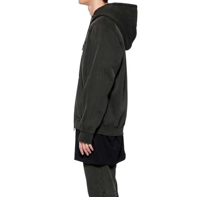 Black Men's Onitsuka Tiger Washed Zip Up Hoodie Online India | Q6R-3430