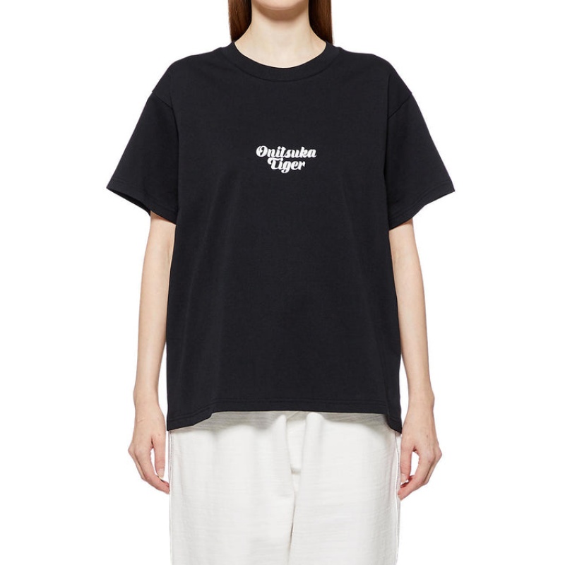 Black Women's Onitsuka Tiger Graphic T Shirts Online India | O0F-6986