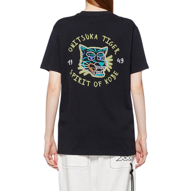 Black Women's Onitsuka Tiger Graphic T Shirts Online India | V8F-7163