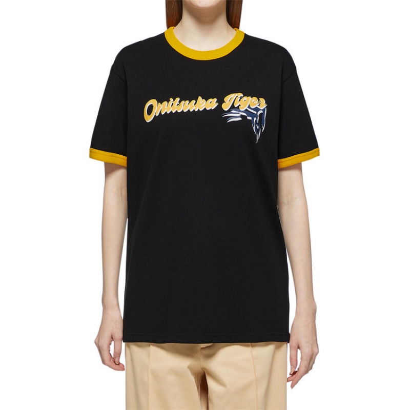 Black Women's Onitsuka Tiger Graphic T Shirts Online India | W0N-4188