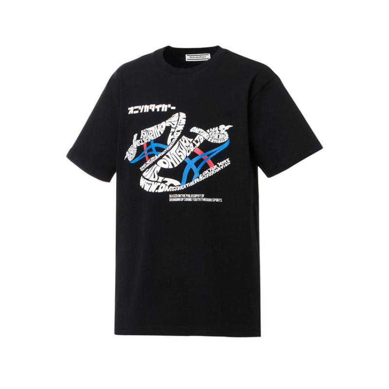 Black Women's Onitsuka Tiger Graphic T Shirts Online India | G9T-4296