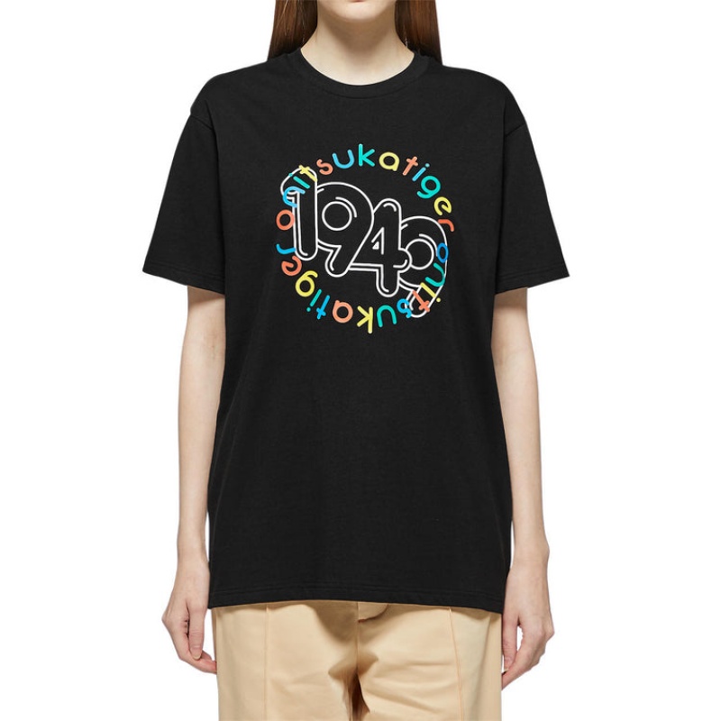 Black Women's Onitsuka Tiger Graphic T Shirts Online India | P7I-4149