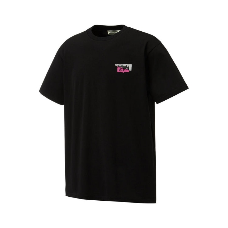 Black Women's Onitsuka Tiger Graphic T Shirts Online India | D0H-5601