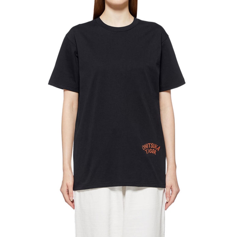 Black Women's Onitsuka Tiger Graphic T Shirts Online India | M7X-8613