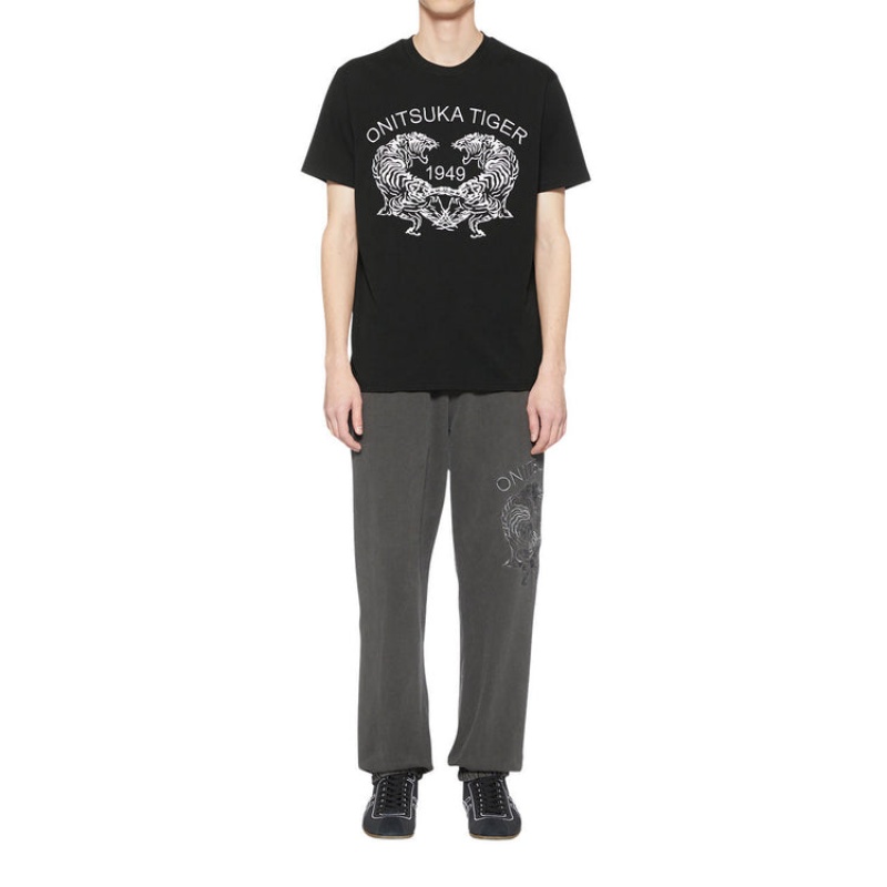 Black Women's Onitsuka Tiger Graphic T Shirts Online India | I9T-5515