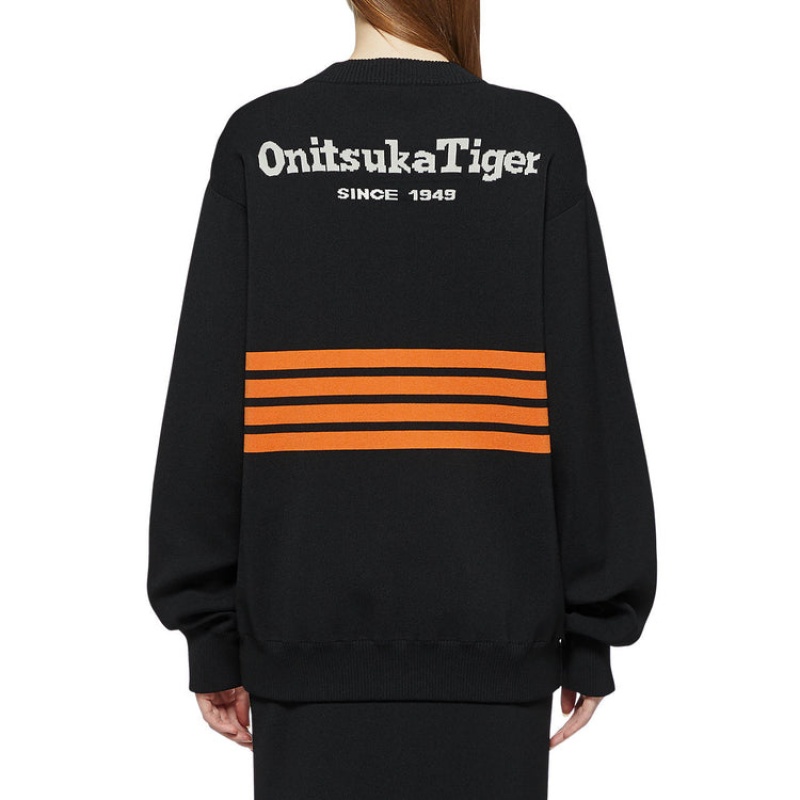 Black Women's Onitsuka Tiger Knit Cardigan Sweaters Online India | B7Z-5538