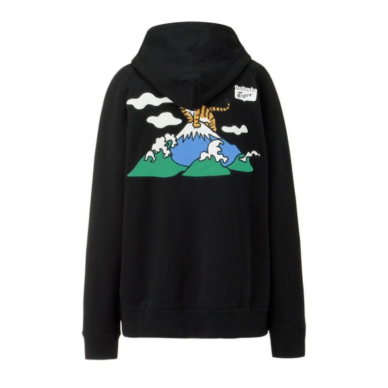 Black Women's Onitsuka Tiger Sweat Hoodie Online India | P1T-4028