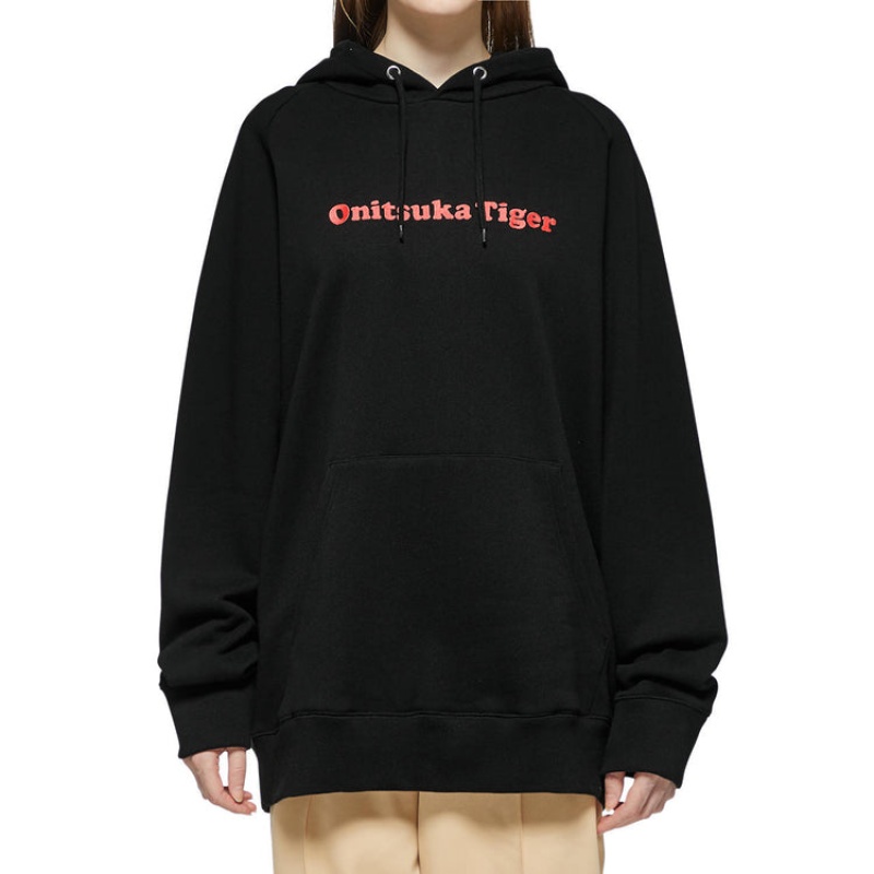 Black Women's Onitsuka Tiger Sweat Hoodie Online India | P1T-4028