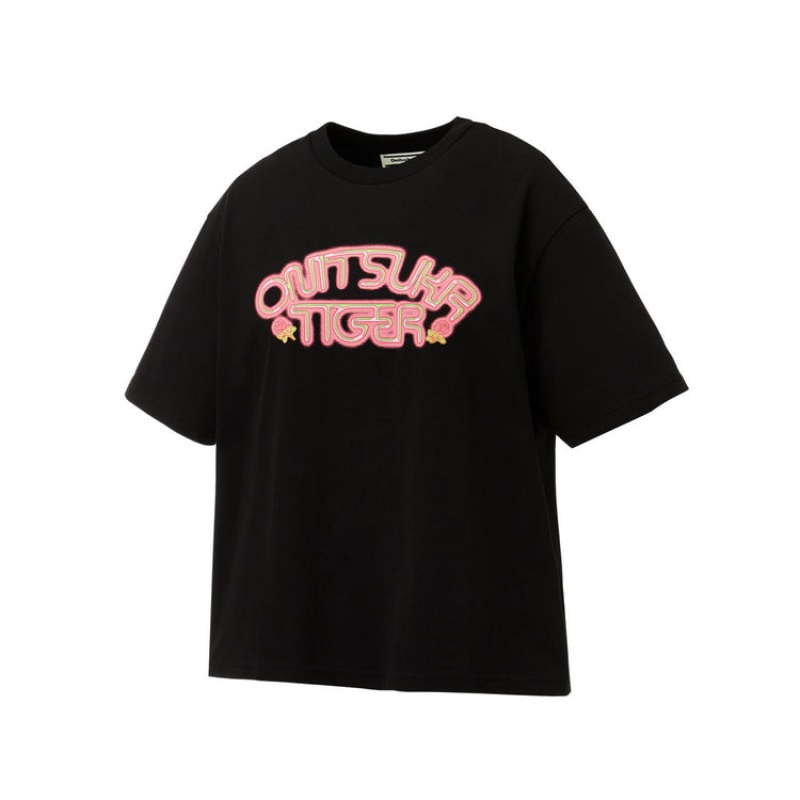 Black Women's Onitsuka Tiger WS Graphic T Shirts Online India | S4O-7299