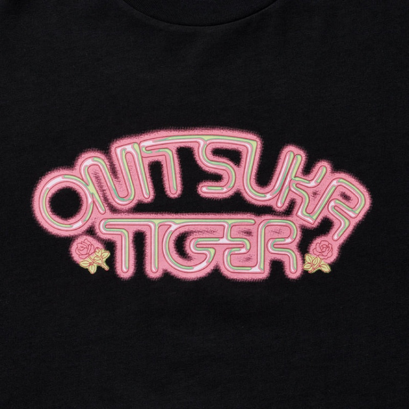 Black Women's Onitsuka Tiger WS Graphic T Shirts Online India | S4O-7299