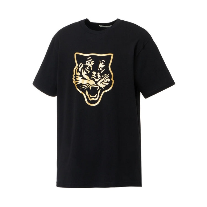 Black / Gold Men's Onitsuka Tiger Logo Graphic T T Shirts Online India | O2R-3843