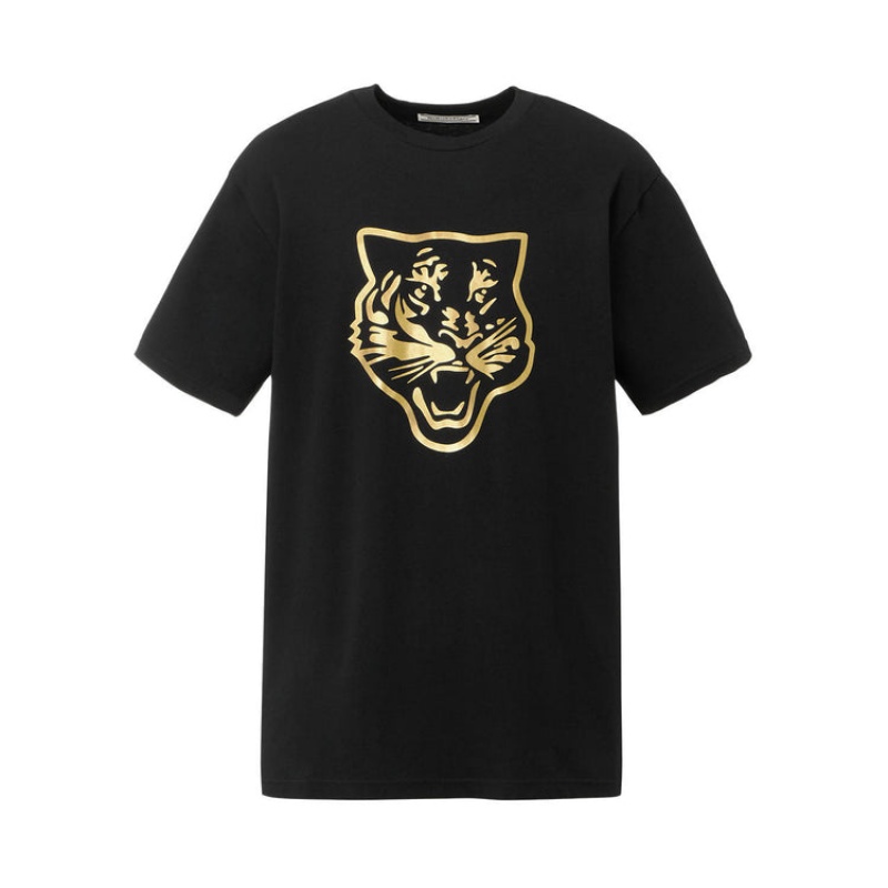 Black / Gold Men\'s Onitsuka Tiger Logo Graphic T T Shirts Online India | O2R-3843