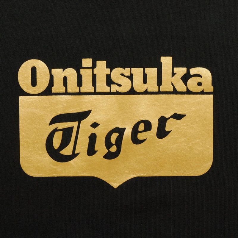 Black / Gold Men's Onitsuka Tiger Logo T Shirts Online India | E2P-2316