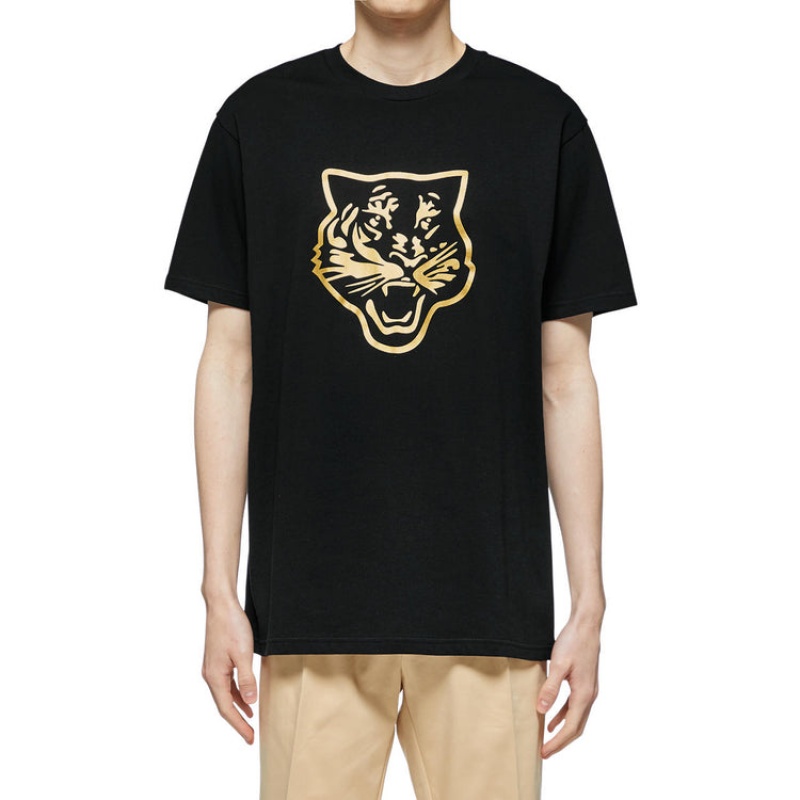 Black / Gold Women's Onitsuka Tiger Logo Graphic T T Shirts Online India | J6A-3524