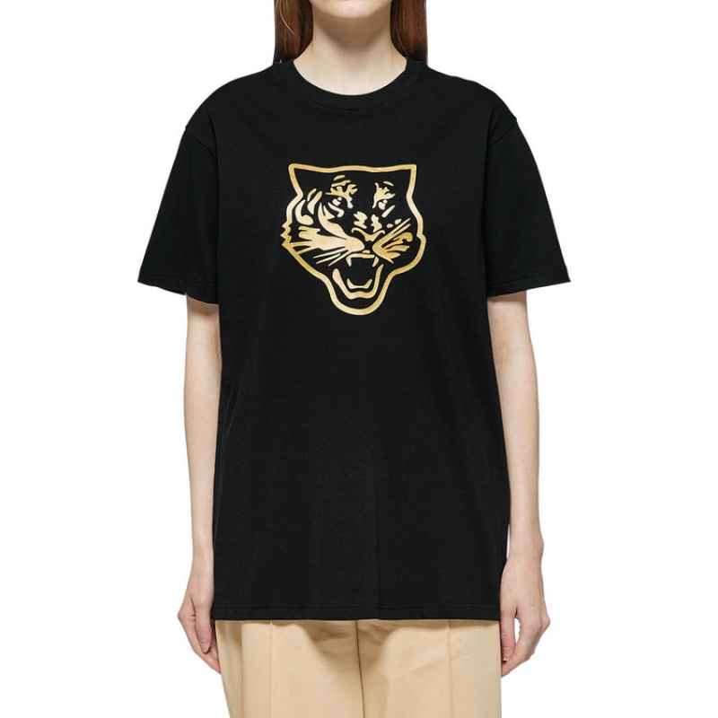 Black / Gold Women's Onitsuka Tiger Logo Graphic T T Shirts Online India | J6A-3524