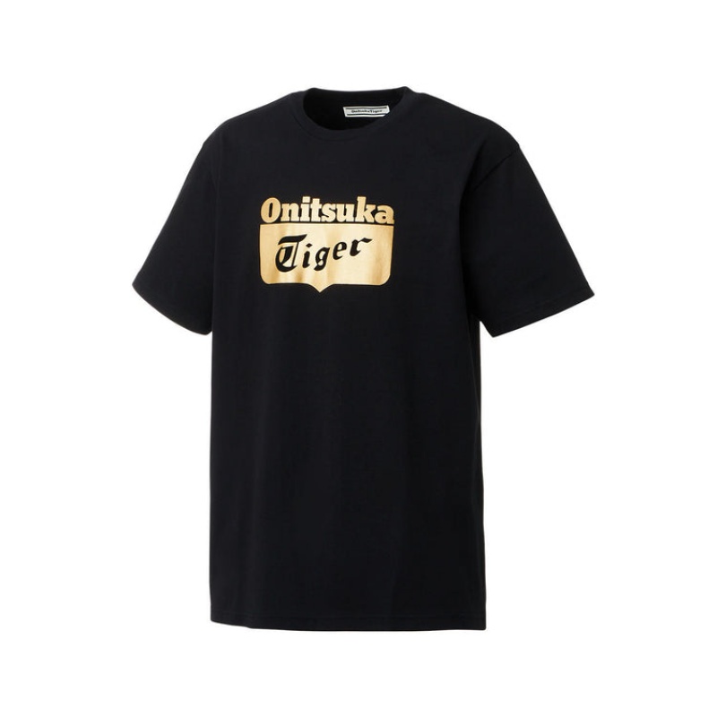 Black / Gold Women's Onitsuka Tiger Logo T Shirts Online India | M9P-6505