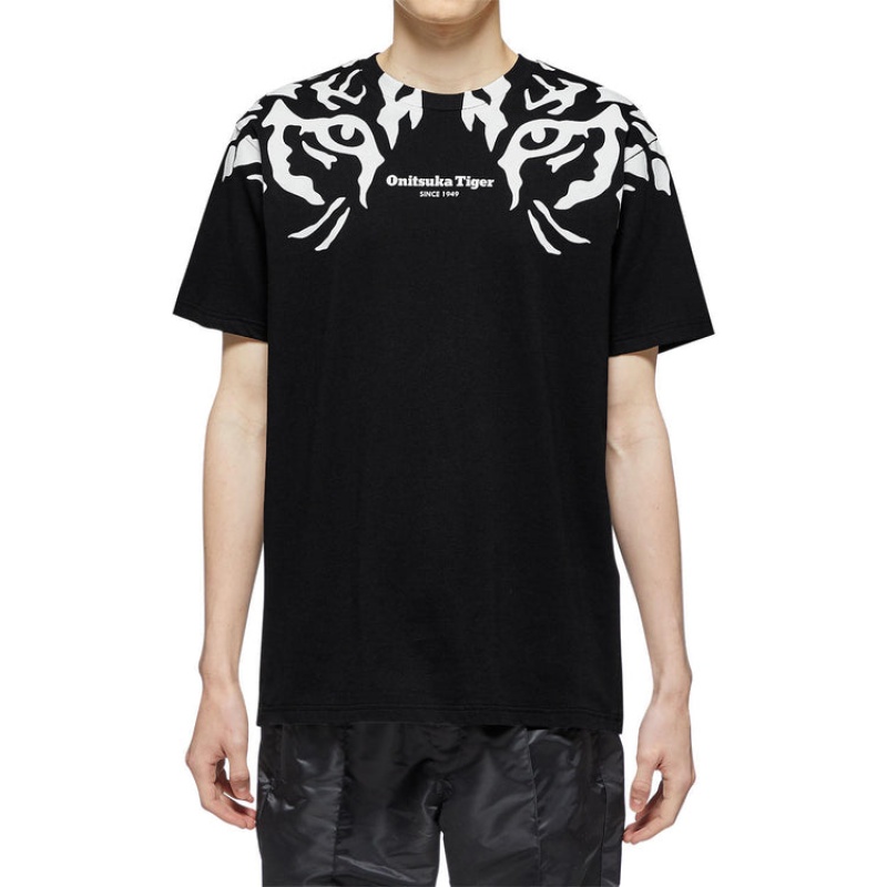 Black / Grey Women's Onitsuka Tiger Graphic T Shirts Online India | X4V-5301