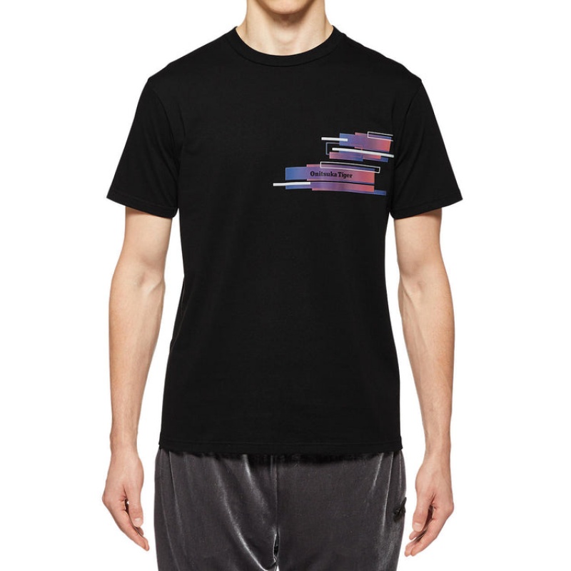 Black / Pink Men's Onitsuka Tiger Graphic T Shirts Online India | D5N-8848