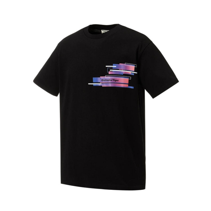 Black / Pink Men's Onitsuka Tiger Graphic T Shirts Online India | D5N-8848