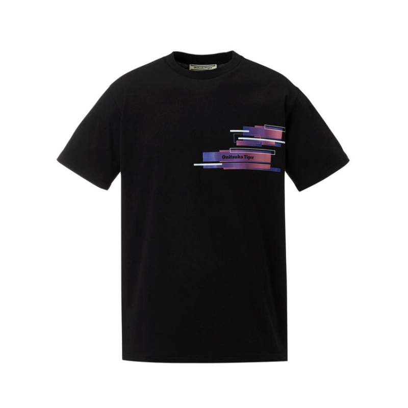 Black / Pink Men\'s Onitsuka Tiger Graphic T Shirts Online India | D5N-8848