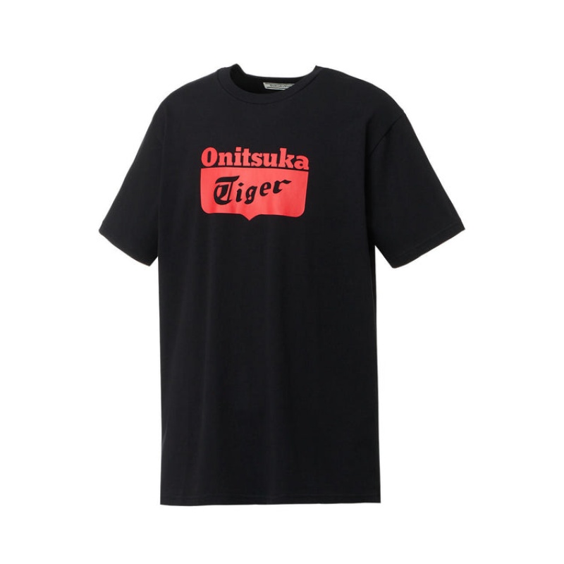 Black / Red Women's Onitsuka Tiger Logo T Shirts Online India | T8I-3253