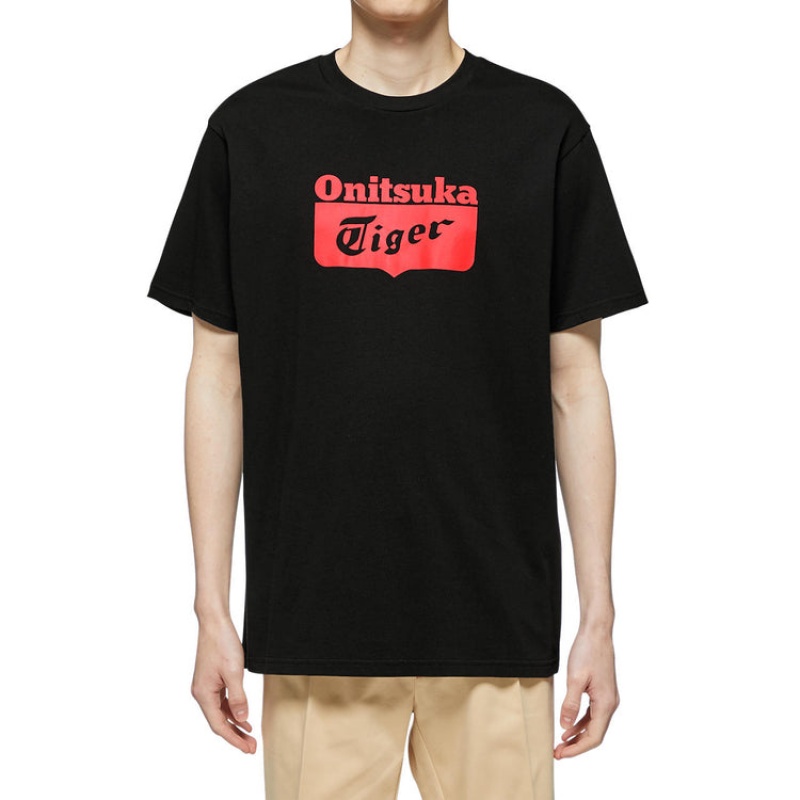 Black / Red Women's Onitsuka Tiger Logo T Shirts Online India | T8I-3253