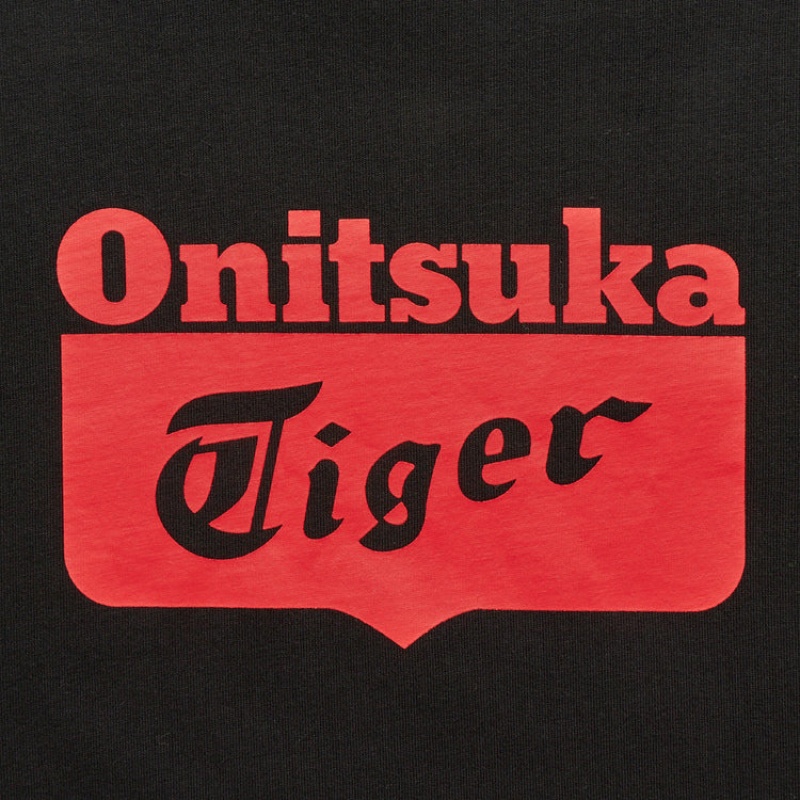 Black / Red Women's Onitsuka Tiger Logo T Shirts Online India | T8I-3253