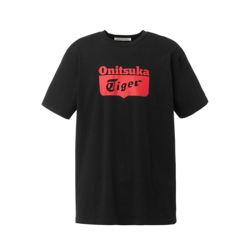 Black / Red Women\'s Onitsuka Tiger Logo T Shirts Online India | T8I-3253