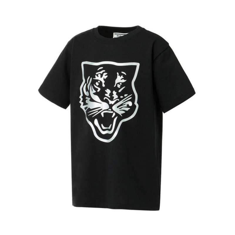 Black / Silver Kids' Onitsuka Tiger Logo Graphic T T Shirts Online India | H6A-2501