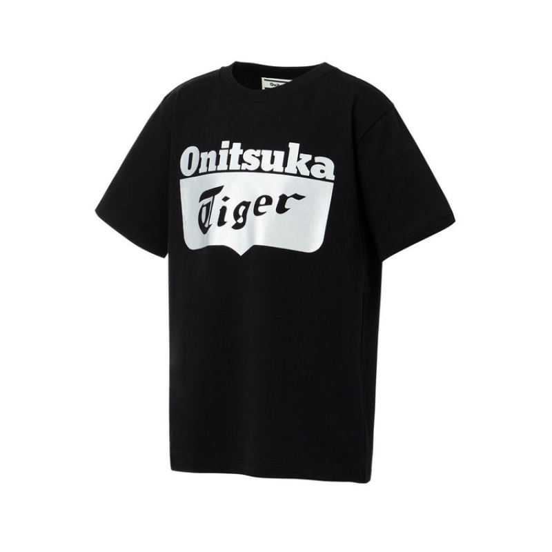 Black / Silver Kids' Onitsuka Tiger Logo T Shirts Online India | P4F-7290