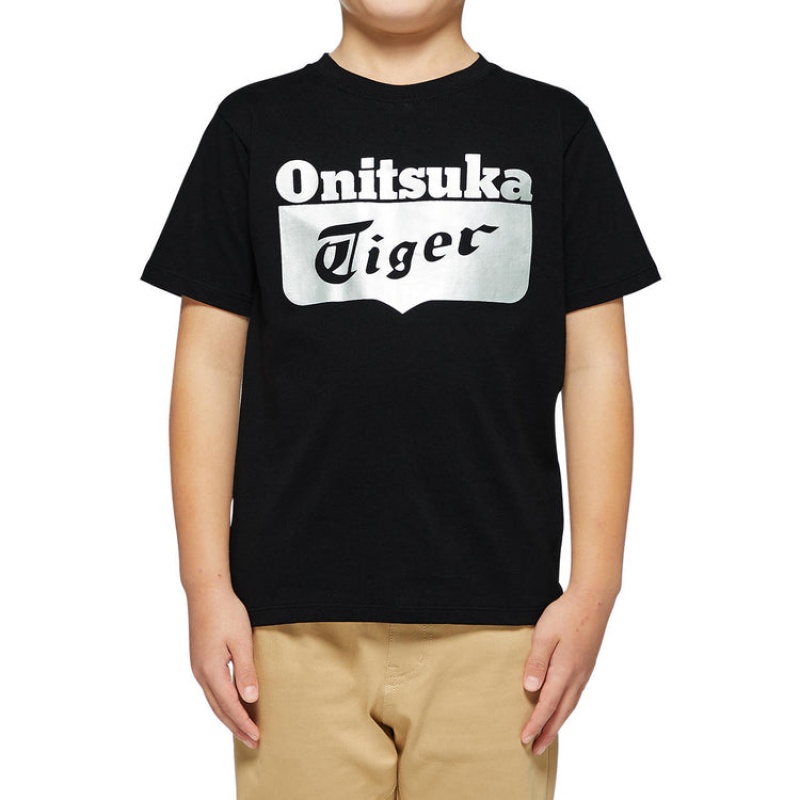 Black / Silver Kids' Onitsuka Tiger Logo T Shirts Online India | P4F-7290