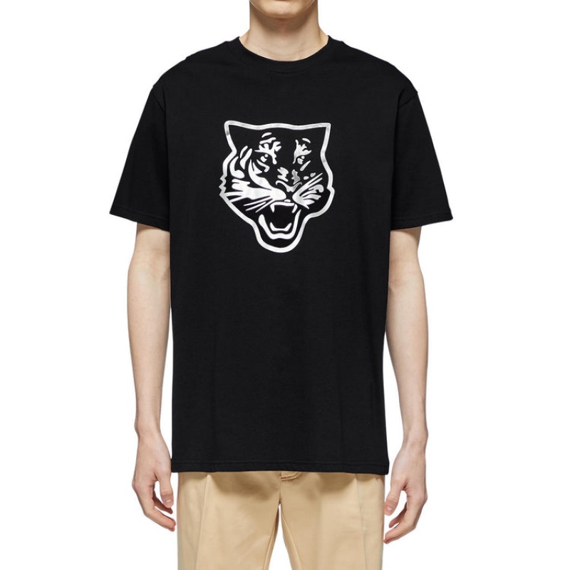 Black / Silver Men's Onitsuka Tiger Logo Graphic T T Shirts Online India | I1H-5780