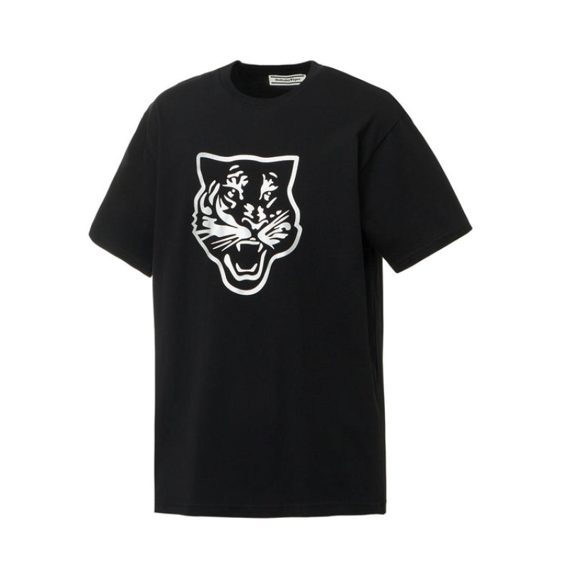 Black / Silver Men's Onitsuka Tiger Logo Graphic T T Shirts Online India | I1H-5780