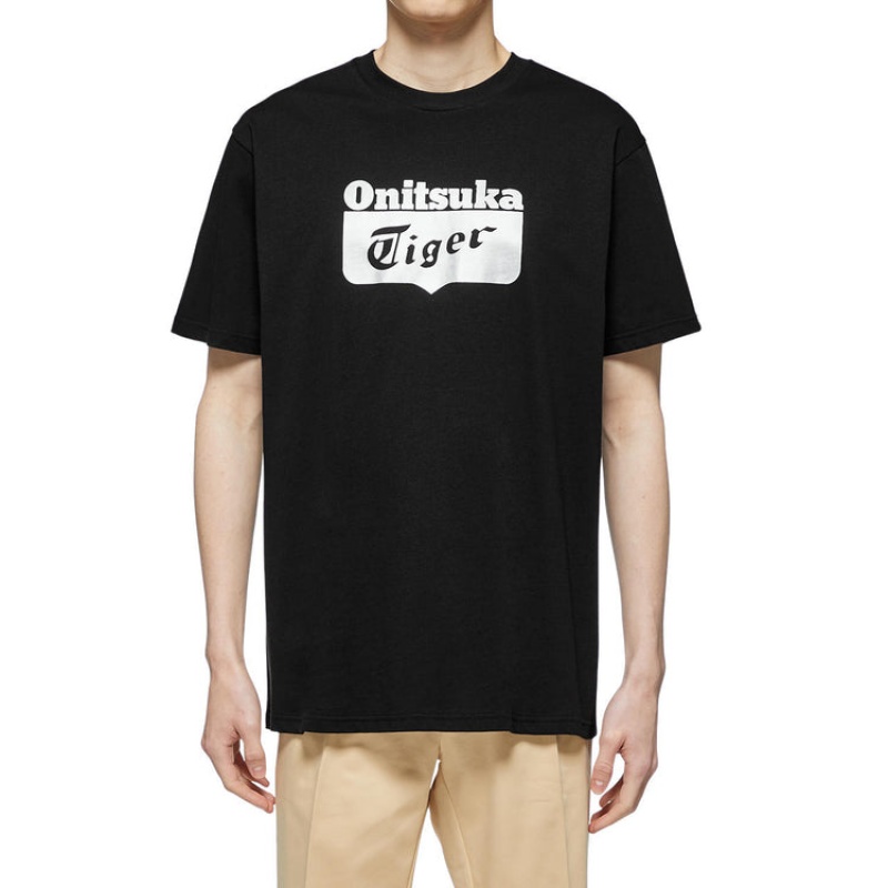 Black / Silver Men's Onitsuka Tiger Logo T Shirts Online India | D6S-8717