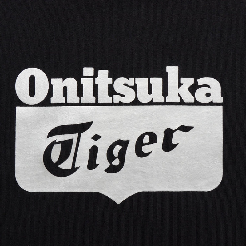 Black / Silver Men's Onitsuka Tiger Logo T Shirts Online India | D6S-8717