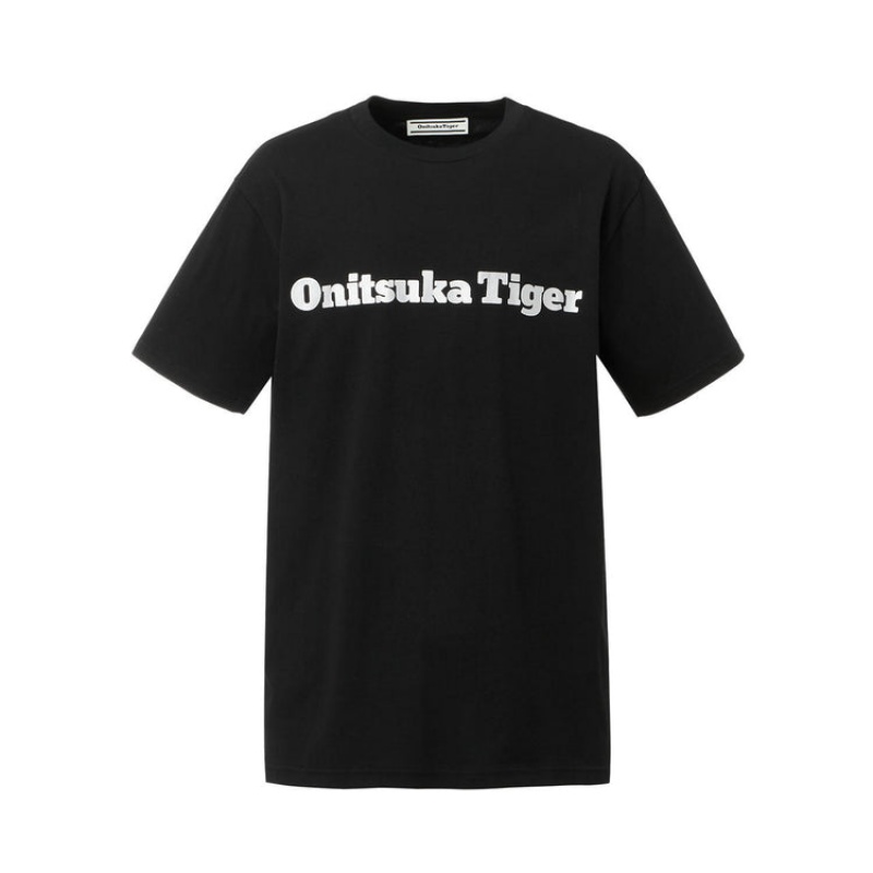 Black / Silver Men\'s Onitsuka Tiger Logo T Shirts Online India | J6W-9437