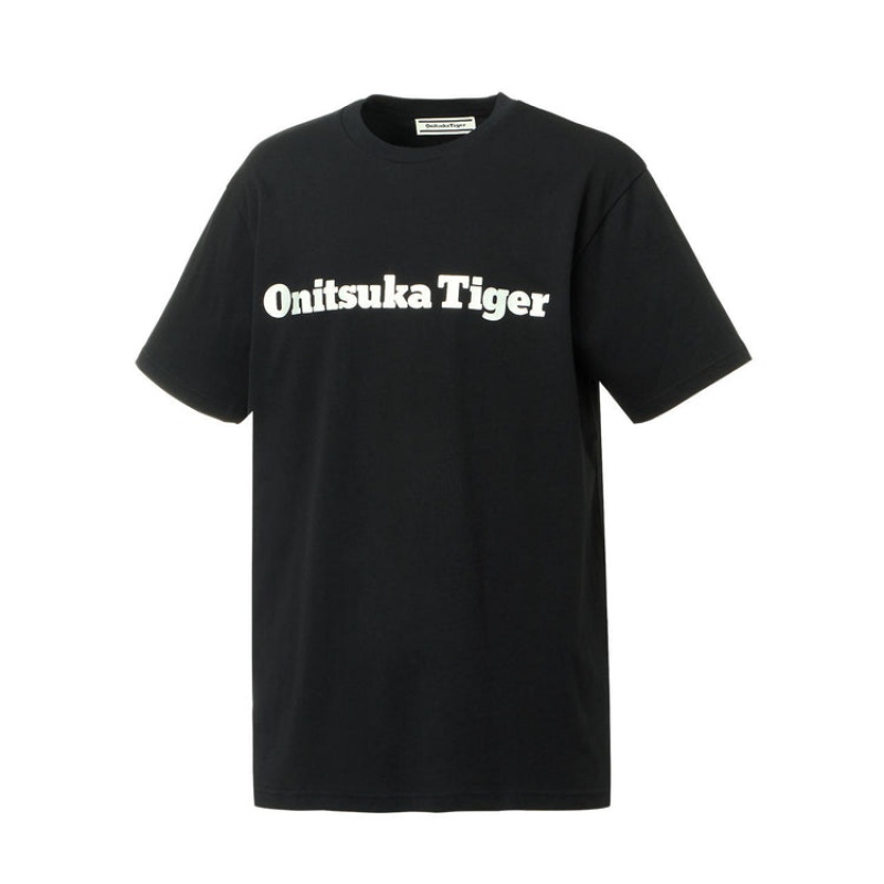 Black / Silver Women's Onitsuka Tiger Logo T Shirts Online India | D4U-4764