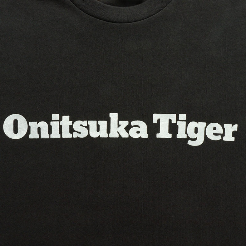 Black / Silver Women's Onitsuka Tiger Logo T Shirts Online India | D4U-4764