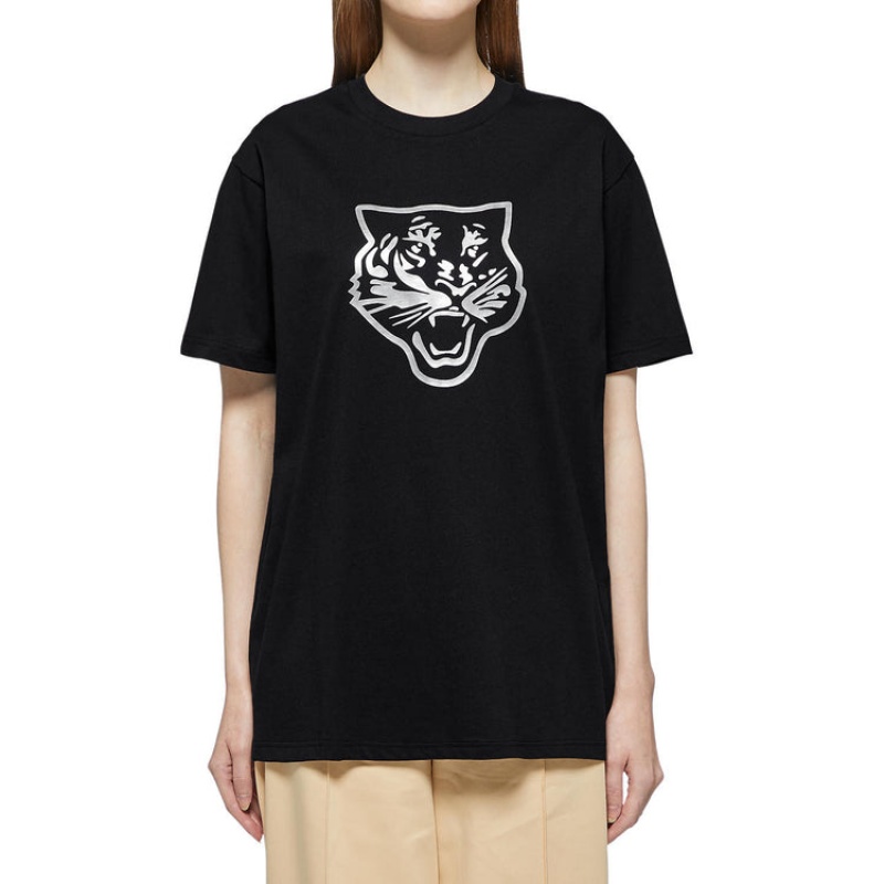 Black / Silver Women's Onitsuka Tiger Logo Graphic T T Shirts Online India | R9P-1690