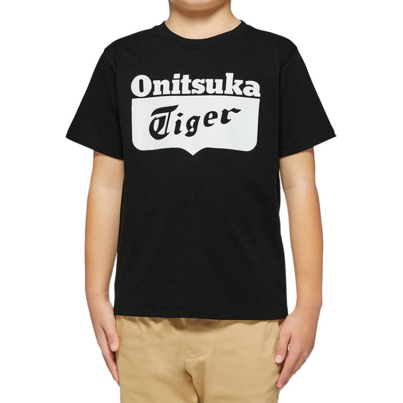 Black / White Kids' Onitsuka Tiger Logo T Shirts Online India | P6O-8050