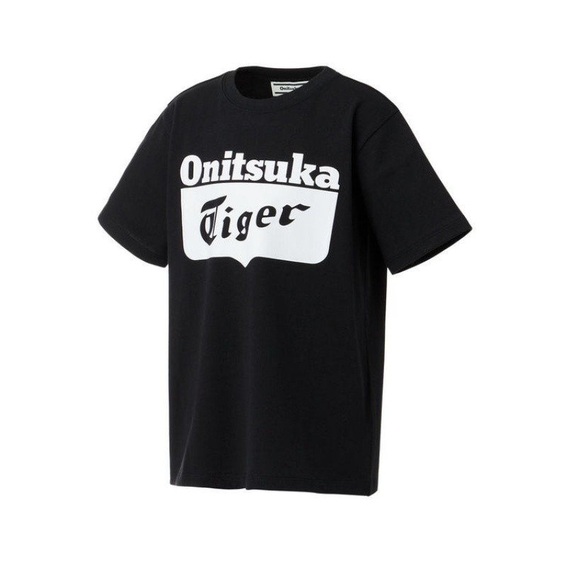 Black / White Kids' Onitsuka Tiger Logo T Shirts Online India | P6O-8050