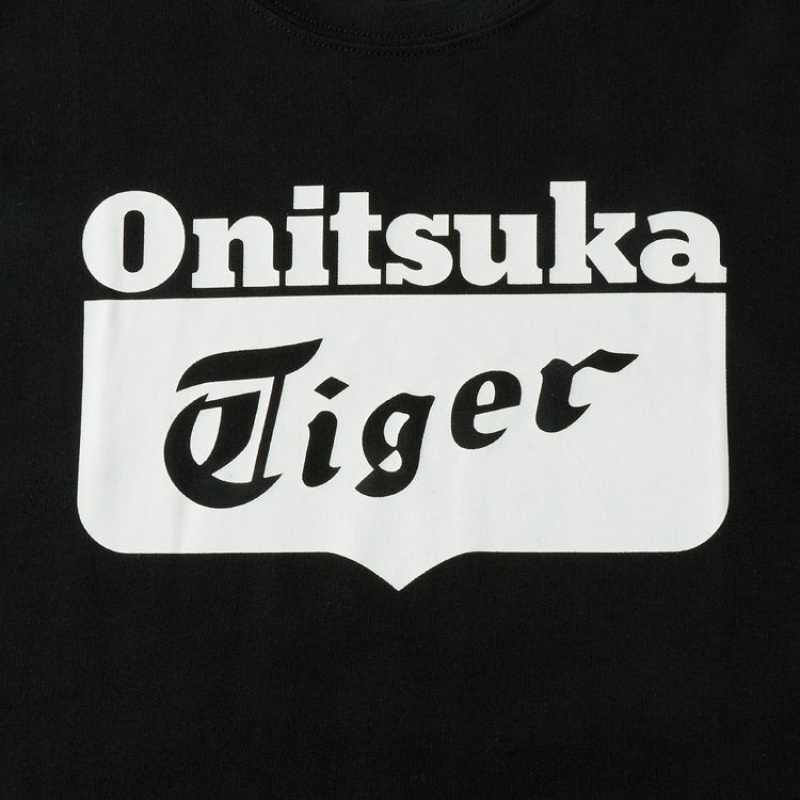 Black / White Kids' Onitsuka Tiger Logo T Shirts Online India | P6O-8050