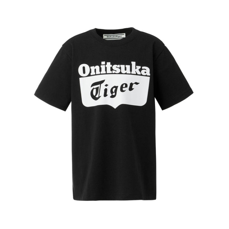 Black / White Kids\' Onitsuka Tiger Logo T Shirts Online India | P6O-8050