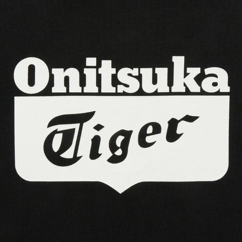 Black / White Women's Onitsuka Tiger Logo T Shirts Online India | F5E-7074