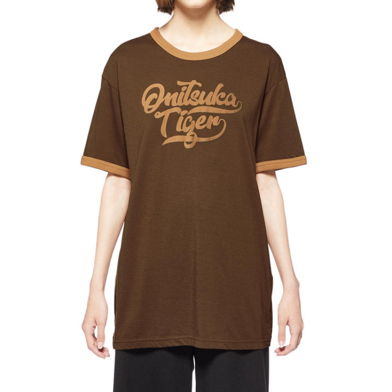 Brown Men's Onitsuka Tiger Graphic T Shirts Online India | H0P-9850