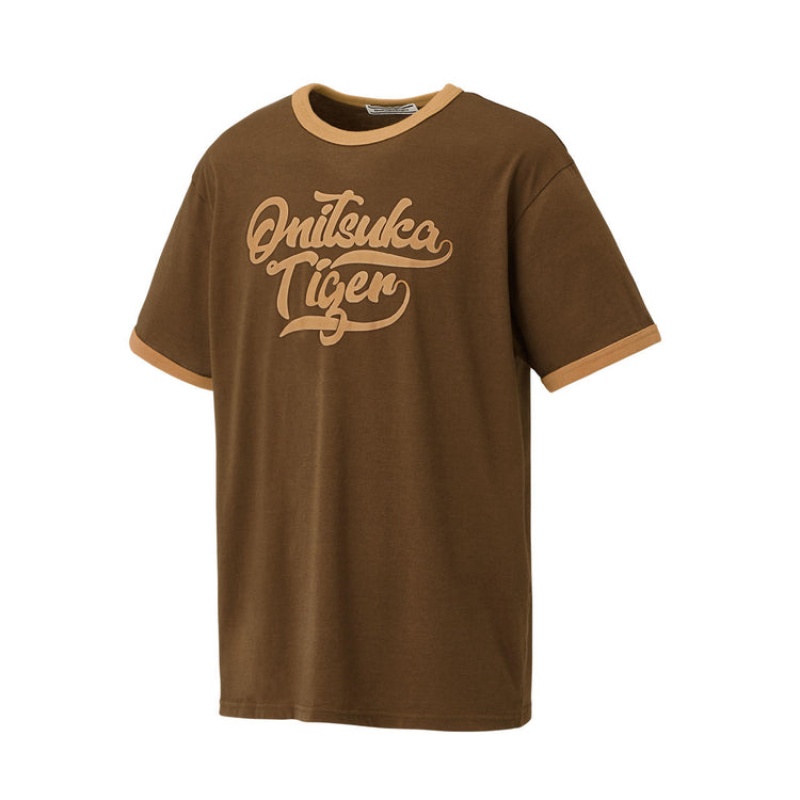 Brown Men's Onitsuka Tiger Graphic T Shirts Online India | H0P-9850